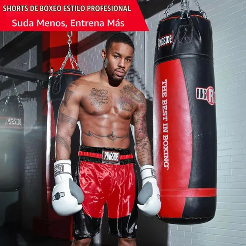 Vista 2 de Ringside Pro-Style Boxing Trunks, Satin Shorts for Men and Women, Ideal for Boxing, MMA, Muay Thai Rojo/Negro