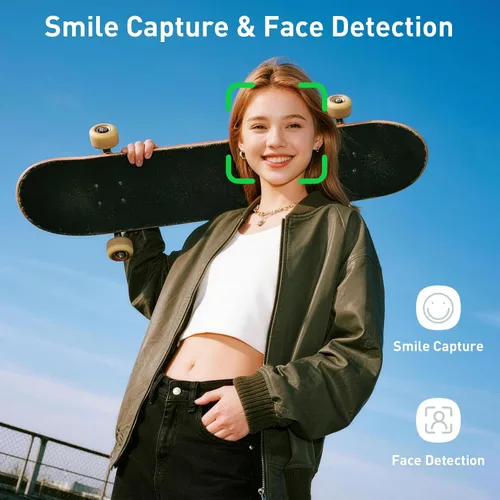 Vista 5 de Cámara digital, 44MP FHD 1080P apunta y dispara, cámara digital con antivibración, pequeña cámara digital con detección facial, tarjeta SD de 32 GB