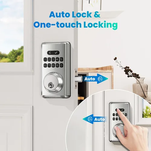Vista 4 de Cerradura de puerta sin llave con teclado, cerrojo de seguridad, cerraduras digitales inteligentes con código, cerradura automática, contraseña