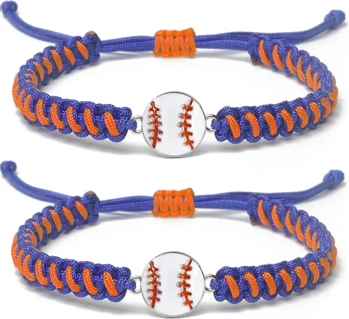Vista 14 de Pulsera de béisbol 2 piezas para hombres, mujeres y niños Elegante pulsera deportiva trenzada Regalo de espíritu de equipo para niños y niñas