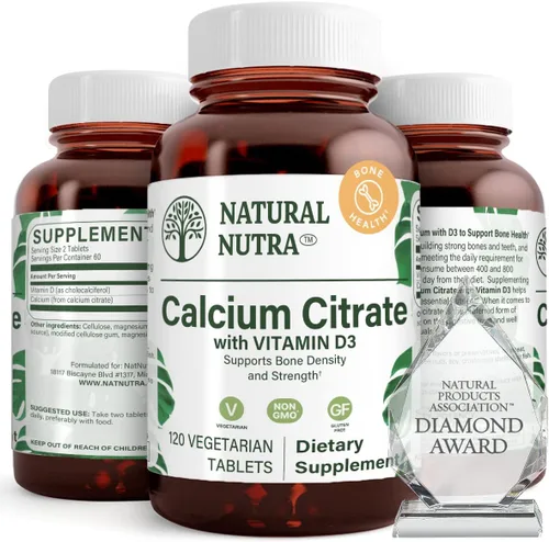 Vista 8 de Natural Nutra Citrato de calcio con vitamina D3, suplemento para la fuerza ósea, promueve los movimientos musculares, aumenta la salud del corazón