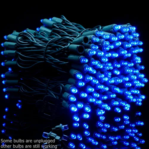 Vista 3 de YULETIME 200 luces LED de Navidad azules de gran angular, 66 pies, cable verde, certificado UL, 0.197 in, juego de luces navideñas (azul) Stay