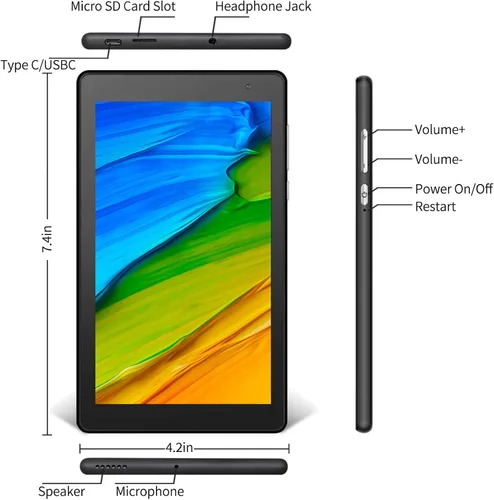Vista 8 de PRITOM Tablet PC de 7 pulgadas de 32 GB -Android 13 con procesador de cuatro núcleos, pantalla HD IPS, cámara dual, WiFi, Bluetooth, tabletas