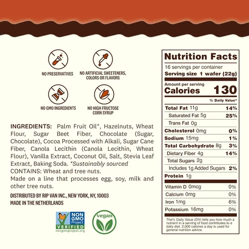 Vista 2 de Rip Van Galletas de oblea de chocolate y avellana, 0.14 oz de carbohidratos