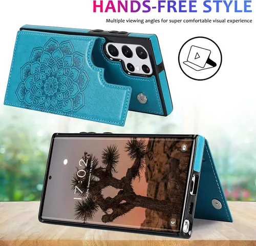 Vista 6 de Asuwish Funda compatible con Samsung Galaxy S22 Ultra 5G y protector de pantalla de vidrio templado, accesorios para celda, ranura para tarjetero