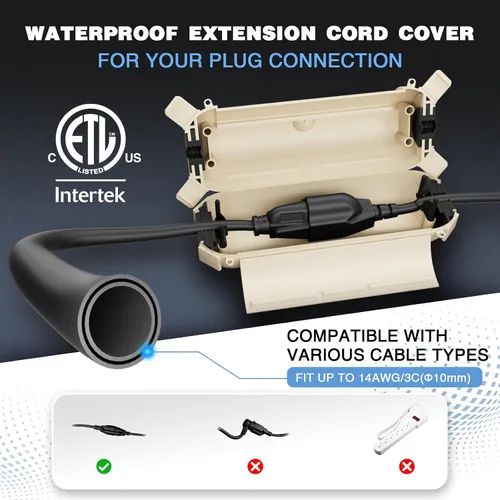 Vista 2 de Flemoon - Paquete de 3 fundas impermeables para cable de extensión para exteriores Small Electrical Connection Box for Straight Plug, Socket