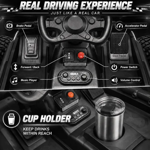 Vista 6 de Go Kart eléctrico de 12 V para niños, coche con marco de metal de 3 a 6 Negro
