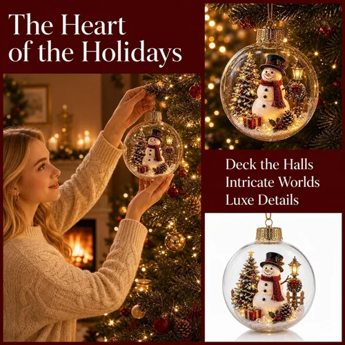 Vista 6 de Glowing Christmas Story Ornament – Resin Light Up Ball for Tree (A)