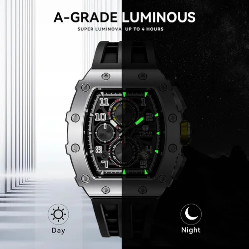 Vista 8 de TSAR BOMBA Mens Watches Luxury Tonneau Watches for Men Waterproof 50M Analog Replica Watch Chronograph Calendar Date Mens Dress Business Work Watch