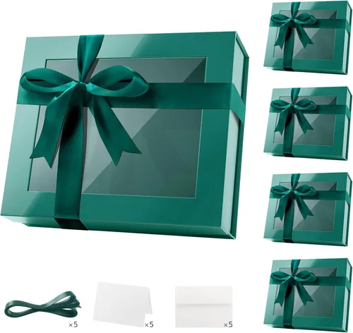 Vista 23 de PACKQUEEN Caja de regalo grande negra con ventana, 13.5 x 9 x 4.1 pulgadas, caja de regalo transparente para regalo, contiene cinta, tarjeta, caja