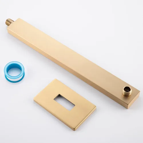 Vista 5 de RANDOM Brazo de ducha dorado cepillado de 16 pulgadas con brida y cinta de teflón, tubo extensor de extensión de acero inoxidable grueso