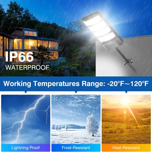 Vista 5 de Luces Solares de Calle para Exteriores Impermeables, 52000LM Luz de Inundación con Ángulo de 320°, Luz de Estacionamiento Solar LED 5730 con Sensor