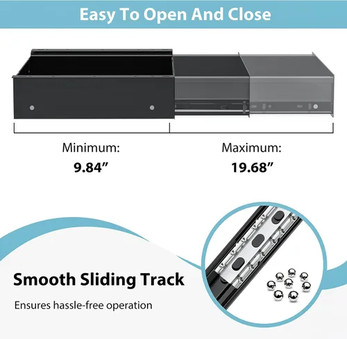 Vista 3 de Cajón Bajo el Escritorio, Organizador de Almacenamiento Deslizante de Acero al Carbono de 11.9 pulgadas Bajo la Mesa con Rieles de Rodamientos