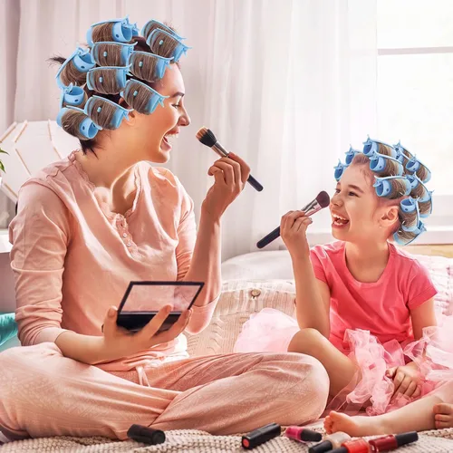 Vista 7 de WILLBOND El juego de 141 rodillos para el cabello incluye rodillos de plástico con alfileres y clips (azul bebé)