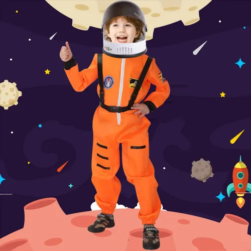 Vista 2 de eccbox Disfraz de astronauta para niños, traje espacial para juegos de rol, con casco de visera móvil