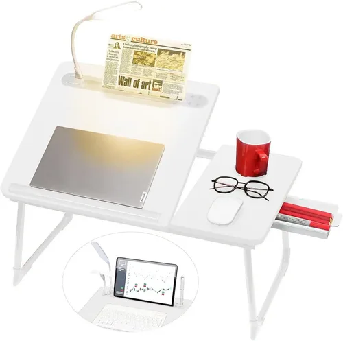 Vista 8 de CloudTrip Plus XL - Escritorio ajustable para laptop con luz, puerto USB, soporte para iPad, almacenamiento de cajón, escritorio ajustable más
