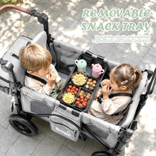 Vista 6 de Cochecito para 2 niños, carrito premium para niños con toldo extraíble, bandeja para snacks, cuna convertible para bebé, arnés de seguridad de 5 Gris