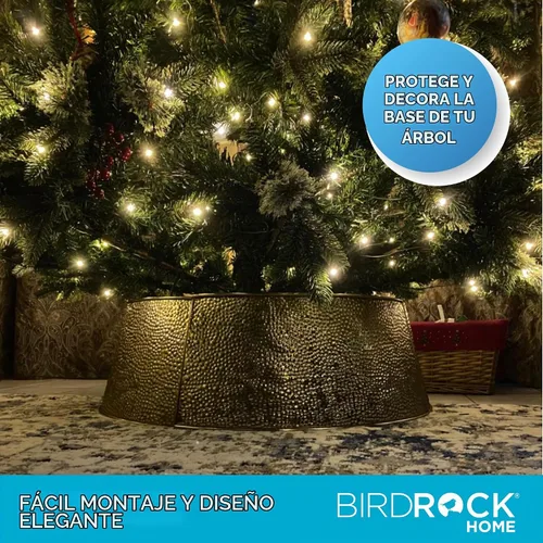 Vista 5 de BIRDROCK HOME Collar de Árbol de Navidad de 4 Paneles - Falda Dorada con Burbujas para Árbol - Base Pequeña de 26" - Cubierta de Base de Árbol