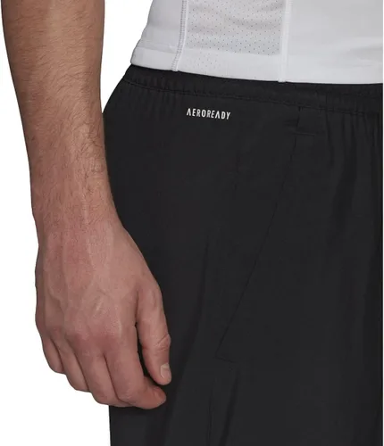 Vista 3 de adidas Pantalones cortos de tenis de 3 rayas para hombre, Negro Blanco