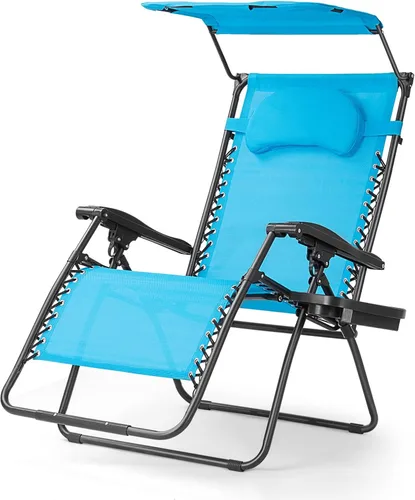 Vista 8 de Goplus Sillas Zero Gravity, Silla de jardín plegable y reclinable extra grande con toldo y soporte para tazas, Silla reclinable plegable ajustable