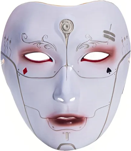 Vista 7 de Cyberpunk Poker Robot Mask for Teens & Adults (Ages 14+), White Mechanical Doll Mask with Playing Card Patterns plateado