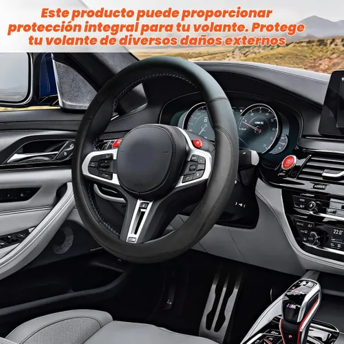 Vista 3 de Funda para Volante de Automóvil, Protector de Volante de Vehículo de Cuero Antideslizante y Transpirable de 15 Pulgadas con Sensación Cómoda Negro