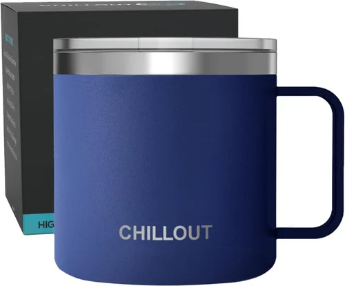 Vista 25 de Chillout Life - Taza de café con aislamiento térmico al vacío, acero inoxidable, mango y tapa, 16 onzas
