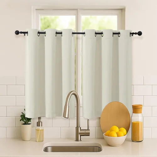 Vista 122 de Simplebrand Juego de 2 paneles de cenefa aguamarina para ventana de cocina de 14 pulgadas de largo, cortinas de oscurecimiento de habitación