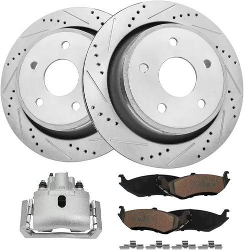 Vista 51 de Detroit Axle - Rotores de freno para Ford 2013-2019 Explorer Taurus Flex Lincoln MKT MKS, rotores de freno de disco ranurados perforados de repuesto