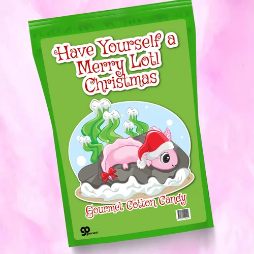 Vista 3 de Merry Lotl - Caramelo de algodón de Navidad – Regalos navideños para niños – Regalos para amantes de los ajolotes – Cesta de comida de Navidad