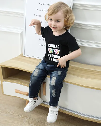 Vista 4 de YALLET Toddler Boy Clothes 1-5T Boys Outfits Infant Short Sleeve T-Shirt Ripped Jeans 12 18 24 Months Baby Clothing Pants Set