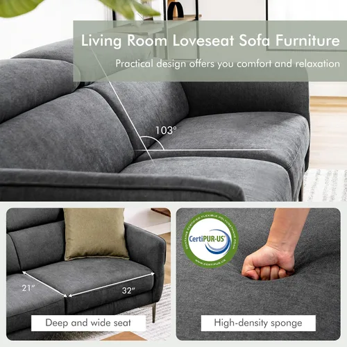 Vista 7 de Giantex Sofá biplaza tapizado con reposacabezas elevable y patas de metal, cómodo cojín de esponja CertiPUR-US, sofá de 2 plazas para sala de estar