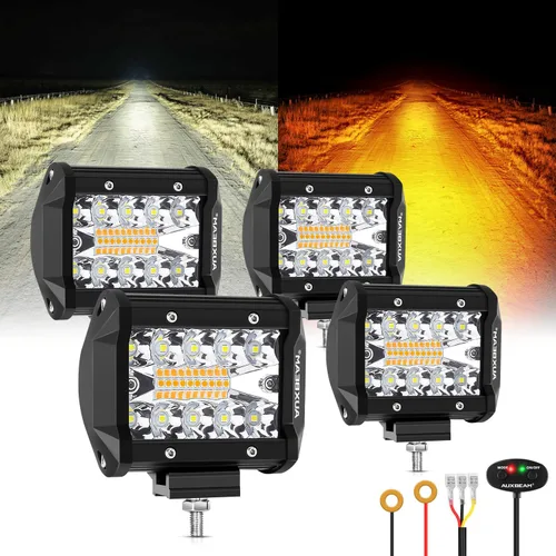 Vista 8 de Auxbeam Cubo luz LED ámbar de 3 pulgadas, 72 W todoterreno, 6 modos dos colores, estroboscópica antiniebla de conducción penetración e inundación