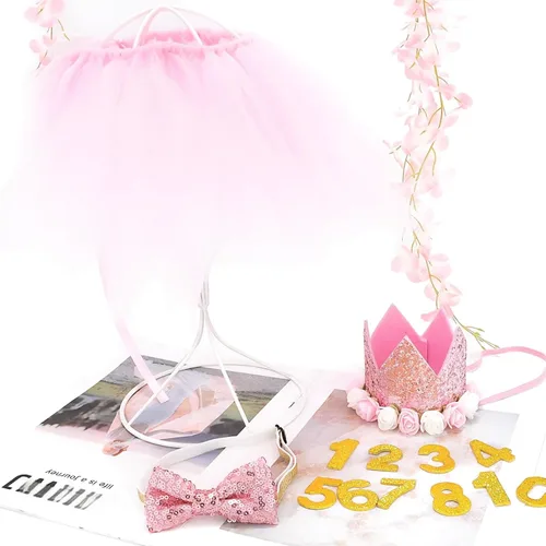 Vista 8 de CIEHER Suministros para fiesta de cumpleaños para perros – Falda tutú rosa, pajarita y números para perro