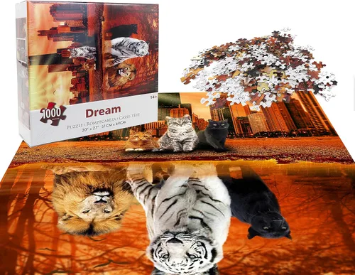Vista 6 de Rompecabezas de 1000 piezas para adultos, rompecabezas de gato y tigre de animales para adultos, juguetes de 27 x 20 pulgadas, juguetes