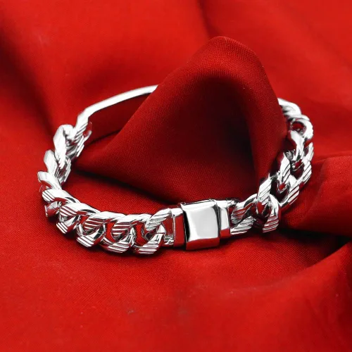 Vista 7 de Pulsera clásica de plata de ley 925 con diseño italiano de plata de ley 100% 925, exquisita pulsera de tótem tallado de 0.394in, 7-10 pulgadas