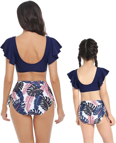 Vista 3 de Mommy and Me - Traje de baño a juego para la familia, niños, niñas, traje de baño con volantes, bikini hawaiano