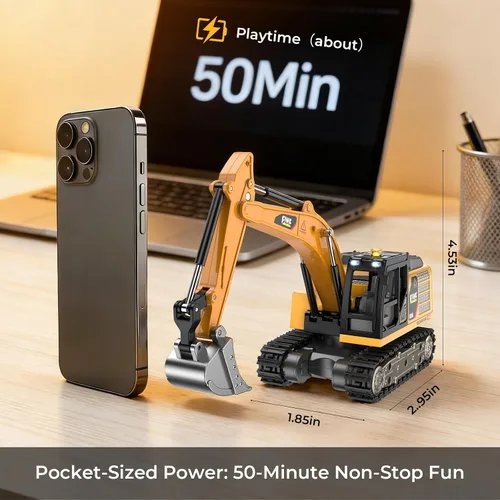 Vista 5 de mini RC Excavator Toy 1:64 Vehículo de construcción de aleación de control remoto