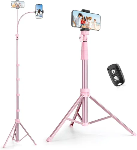 Vista 8 de SENSYNE Trípode de teléfono de 62 pulgadas y palo para selfie, soporte extensible para teléfono celular con control remoto inalámbrico y soporte