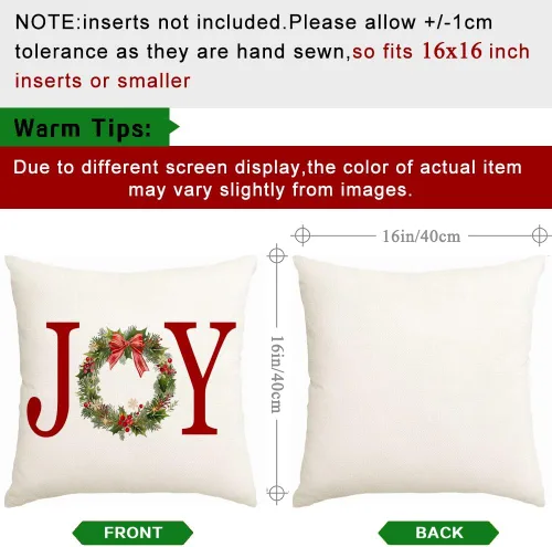 Vista 2 de Christmas Pillow Covers 16x16 Inch,Joy Wreath Xmas for Winter Holiday Couch