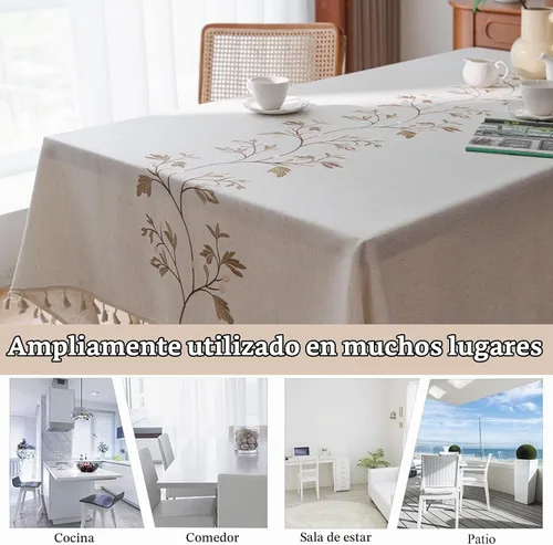 Vista 5 de ColorBird Mantel de Mesa Cuadrado de 55 x 55 pulgadas, Mantel de Cocina de Algodón y Lino, Sin Arrugas Mantel de Granja Cubiertas de Mesa de Café