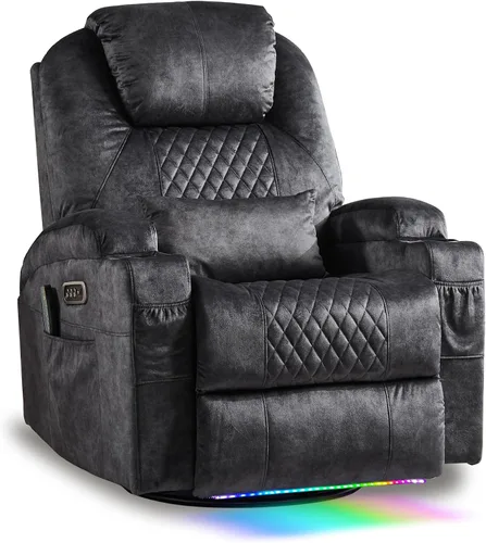 Vista 20 de AHMED Silla reclinable giratoria de doble motor, piel sintética, color Beige