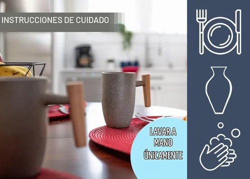 Vista 8 de Nat & Jules - Juego de 2 tazas de cerámica con mango de madera, acabado de piedra, 11 onzas Acabado en piedra