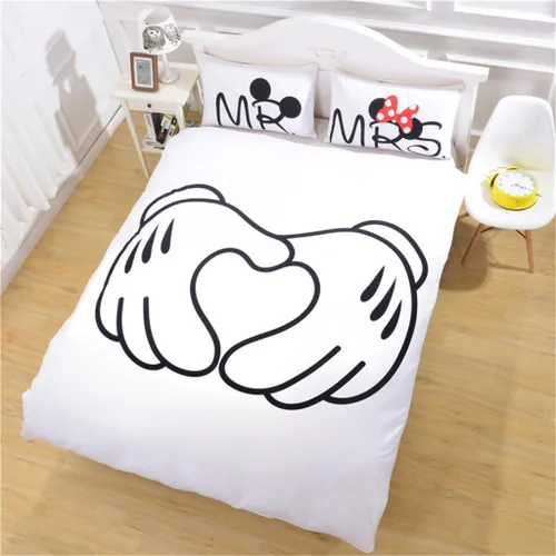 Vista 8 de 100% algodón para niños, reversible, estampado de Mickey Mouse para parejas, juego de ropa de cama de 2 piezas con cierre de cremallera, individual