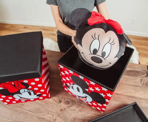 Vista 5 de Disney Mickey & Minnie - Organizador de cubos de almacenamiento de 15 pulgadas con tapas, juego de 2 Contenedor de cesta de tela, organizador