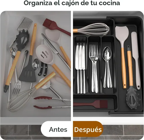 Vista 6 de ukeetap Organizador de Cubiertos Expandible Extra Grande, Organizador de Cubiertos y Vajilla Sin BPA Apto para Alimentos, Organizador de Cajón
