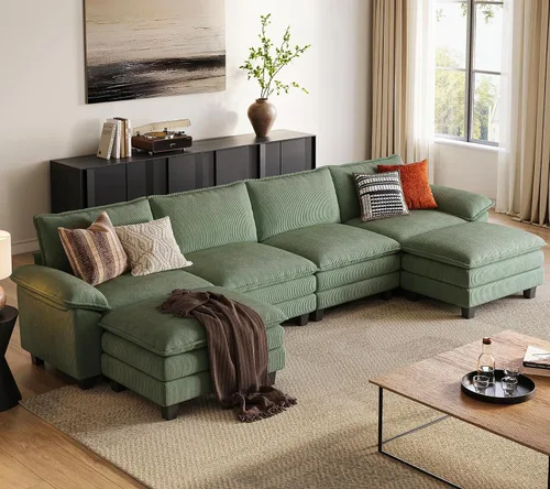 Vista 11 de LINSY HOME Cloud Sofa - Silla decorativa con tumbona otomana para interiores, sofá de pana perfecta para sala de estar, apartamento, oficina, beige