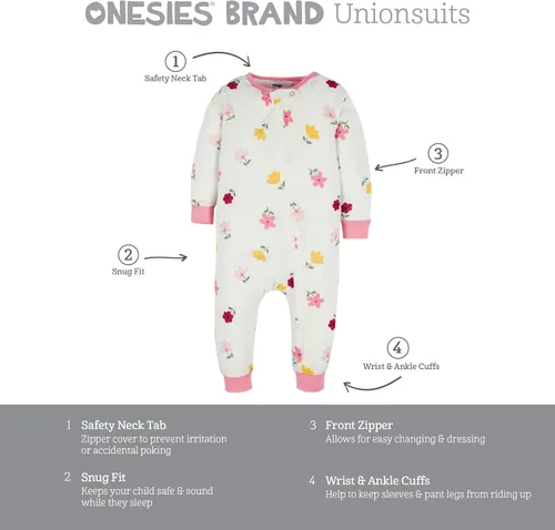 Vista 6 de Onesies Brand Pijama de algodón de una sola pieza de ajuste ceñido para bebé niña
