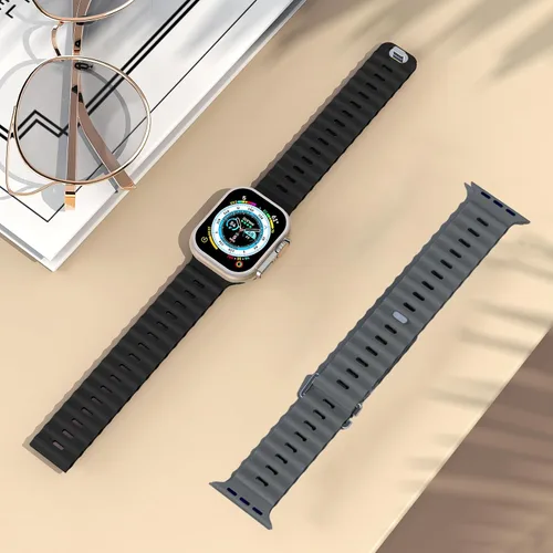 Vista 3 de Compatible con correas de reloj Apple Watch Ocean de 1.496 in 1.575 in 1.614 in 1.654 in 1.732 in 1.772 in 1.929 in, correa deportiva de silicona