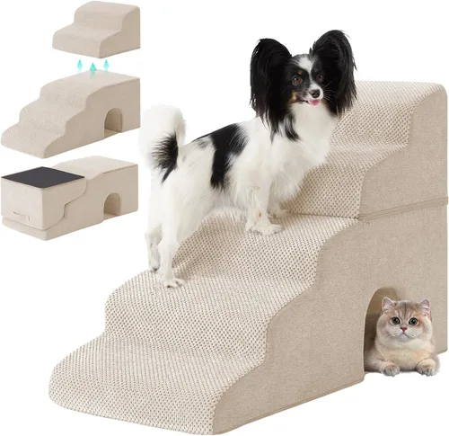 Vista 12 de Ahpmeoa Escaleras para perros para cama de 23 pulgadas de alto, escalones Gris
